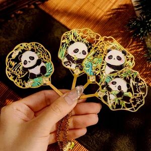 Traditional Panda Fan w/Charm Chain (Set of 4 in boxes)